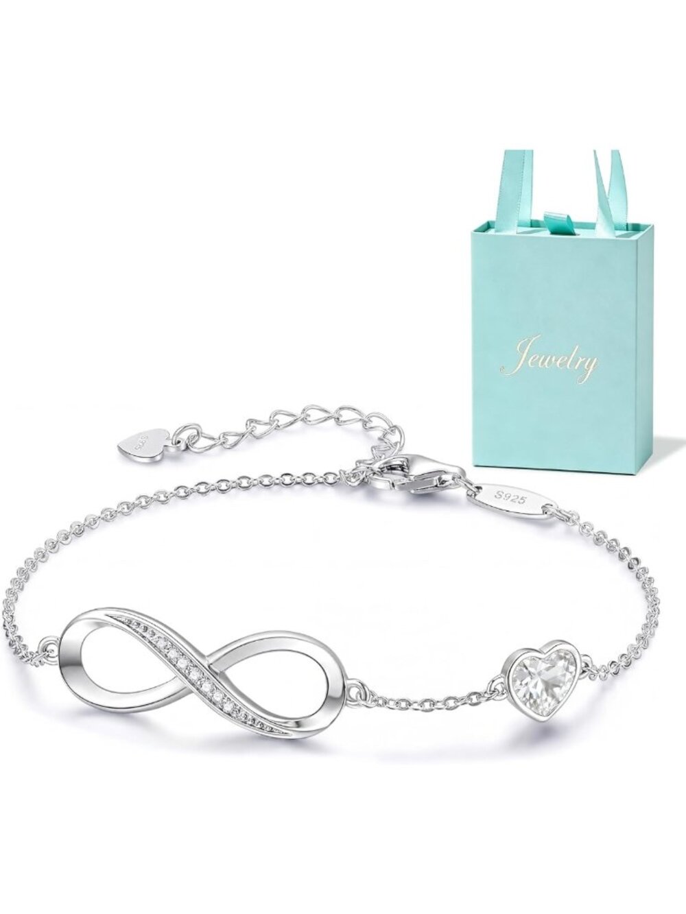 Infinity Heart Birthstone Bracelet for Women - 925 Sterling Silver Jewelry Gift